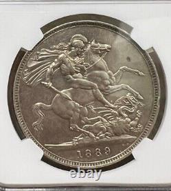 1889 Great Britain Queen Victoria QV Silver Crown 5 Shilling NGC AU 53 AUNC