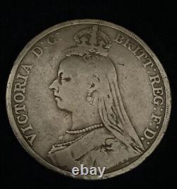 1889 Great Britain Queen Victoria-SILVER CROWN LARGE GENUINE SILVER COIN & CASE