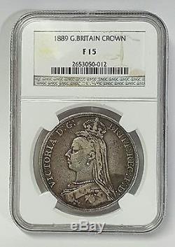 1889 Great Britain Silver Crown Ngc F 15 Victoria George & Dragon