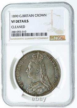 1890 GREAT BRITAIN UK QUEEN VICTORIA Large 0.84oz Silver CROWN Coin NGC i117857