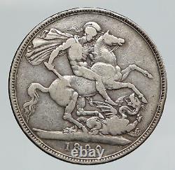 1890 GREAT BRITAIN UK Queen Victoria SAINT GEORGE Horse Silver Crown Coin i91668