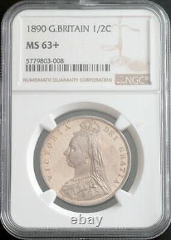 1890, Great Britain, Queen Victoria. Proof-Like Silver ½ Crown Coin. NGC MS63(+)