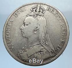 1890 Great Britain United Kingdom Queen VICTORIA Silver Crown Coin DRAGON i71802