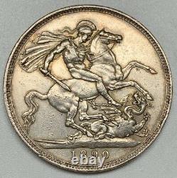 1890 Victoria Crown XF Silver Coin Great Britain Dragon Slayer Nice Details