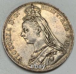 1890 Victoria Crown XF Silver Coin Great Britain Dragon Slayer Nice Details