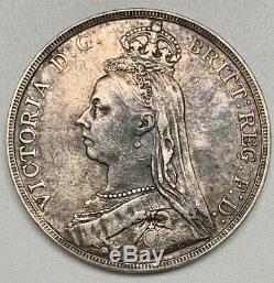 1891 Victoria Crown XF Silver Coin Old Cleaning Great Britain Dragon Slayer
