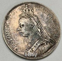 1891 Victoria Crown XF Silver Coin Old Cleaning Great Britain Dragon Slayer