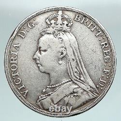 1892 GREAT BRITAIN UK Queen Victoria SAINT GEORGE Horse Silver Crown Coin i90940