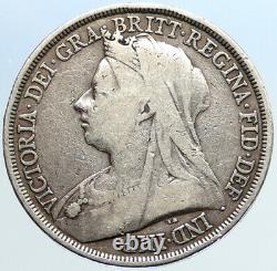 1893 GREAT BRITAIN UK Queen Victoria SAINT GEORGE Horse Silver Crown Coin i96884