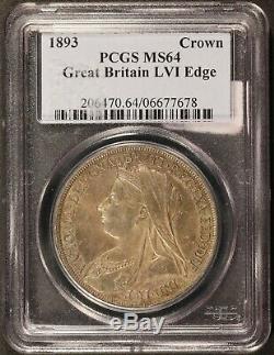 1893 Great Britain LVI Edge One Crown Silver Coin PCGS MS 64 KM# 783