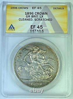 1896 1 Crown Great Britain LX Coin ANACS XF 45 Detail's
