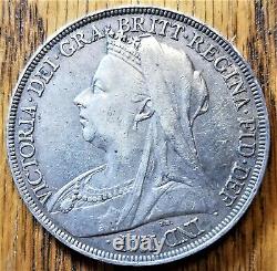 1896 Great Britain Crown XF Silver World Coin Victoria Draped Bust
