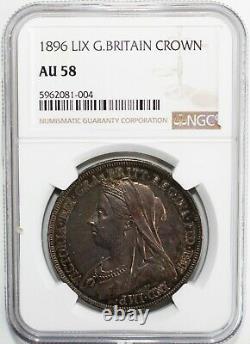1896 LIX Great Britain Silver Crown Coin Certified by NGC as AU58 Almost UNC