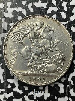 1897 Great Britain 1 Crown Lot#JM5178 Large Silver! Nice Detail, Old Cleaning