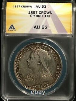 1897 Great Britain Crown LXI==ANACS AU-53 KM-783=Cat. $300-$710 ==FREE SHIPPING
