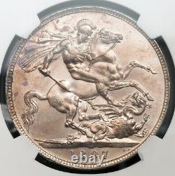 1897, Great Britain, Queen Victoria. Silver Crown Veiled Bust Coin. NGC MS-61