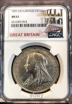 1897 Great Britain Silver 1 Crown Queen Victoria Ngc Ms 61 Scarce Coin