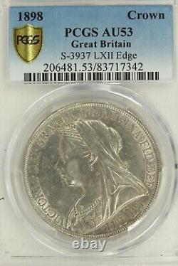 1898 Great Britain Silver Crown S-3937 LXII Edge PCGS AU53