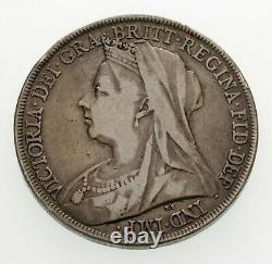 1900-LXIII Great Britain Crown Silver Coin (Very Fine, Rim Ding) KM# 783