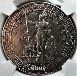 1901 Great Britain Trade Dollar Silver Coin Britannia Cleaned NGC AU Details