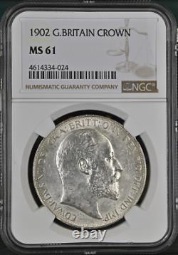 1902 S1-crown Great Britain Edward Silver Dollar Ngc Ms61 Rare R4 High Grade