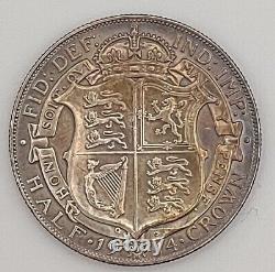 1914 1/2 Crown Great Britain Silver, beautifully toned, AU+