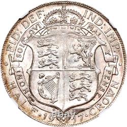 1917 Great Britain 1/2 Crown, PCGS MS 63, Attractive Example