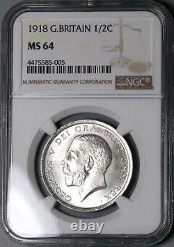 1918 NGC MS 64 1/2 Crown George V Great Britain Sterling Silver Coin (23033002C)