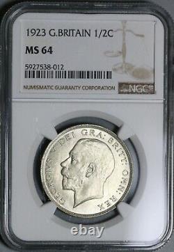 1923 NGC MS 64 1/2 Crown George V Great Britain Silver Coin (21061101C)