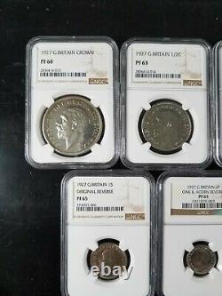 1927 Great Britain silver Proof Set, Crown thru 3 pence, NGC graded PF60 PF65