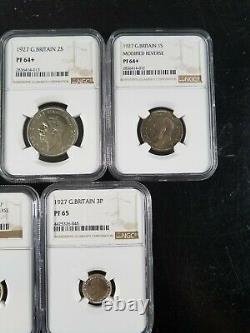 1927 Great Britain silver Proof Set, Crown thru 3 pence, NGC graded PF60 PF65