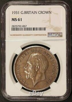 1931 Great Britain 1 One Crown Silver Coin NGC MS 61 KM# 836 RARE Key Date
