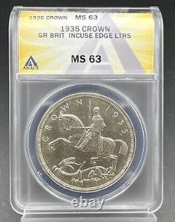 1935 Great Britain Silver Crown Coin MS63 ANACS CH BU Incuse Edge Lettering