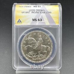 1935 Great Britain Silver Crown Coin MS63 ANACS CH BU Incuse Edge Lettering