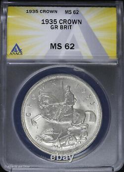 1935 Great Britain Silver Crown George Slaying the Dragon ANACS MS 62 UNC