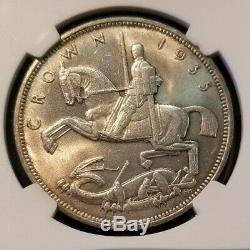 1935 Great Britain Silver Crown Jubilee Incuse Edge Lettering Ngc Ms 62