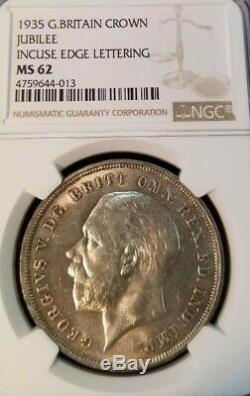 1935 Great Britain Silver Crown Jubilee Incuse Edge Lettering Ngc Ms 62