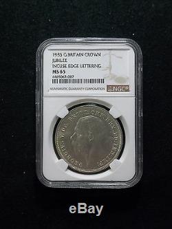 1935 Great Britain Silver Crown with Incuse Edge Lettering NGC MS 65