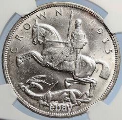 1935 Great Britain UK King GEORGE V on Horseback Silver Crown Coin NGC i105863