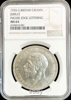 1935 Silver Jubilee Great Britain Crown 25th Anniverary Coin Incuse Ngc Ms 64