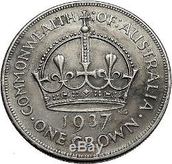 1937 AUSTRALIA Big SILVER CROWN Coin Great Britain UK King George VI i57935