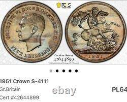 1951 Great Britain 5 Shillings 1 Crown Proof-like Unc Bu Color Toned #18 (dr)