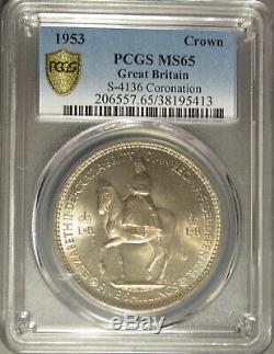 1953 Great Britain One (1) Crown Coronation S 4136 PCGS MS 65 Gold Shield Holder