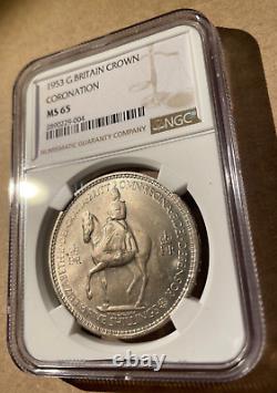 1953 Great Britain One Crown NGC MS 65 Copper-Nickel Coronation Mint State