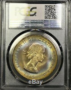 1965 Great Britain Crown Churchill Pcgs Ms64+ Rainbow Circle Toned Both Sides