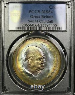1965 Great Britain Crown Churchill Pcgs Ms64 Rainbow Circle Toned Both Sides