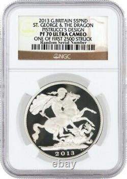 2013 £5 Proof Great Britain St. George & The Dragon Sterling Silver NGC PF70 UC