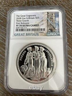 2020 G. Britain Three Graces The Great Engravers 2 Oz Silver NGC PF70 ER