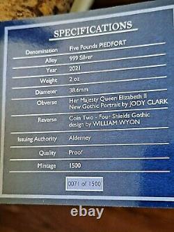 2021 Alderney GOTHIC CROWN 2oz SILVER £5 NGC PF70 FDI JODY CLARK SIGNED