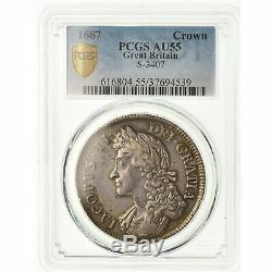 #489372 Coin, Great Britain, James II, Crown, 1687, PCGS, AU55, Silver